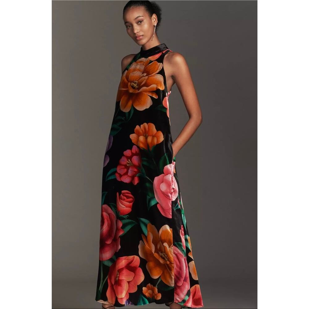 NWT Farm Rio x Anthropologie Mock-Neck Velvet Midi Dress. Size M. Ret $ 298